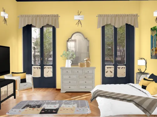 Yellow, Black & Taupe Bedroom