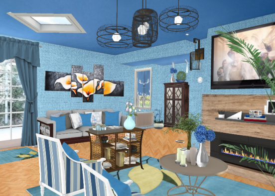 Light Blue Living Room Design Rendering