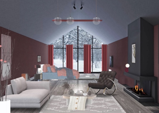 Bedroom and living  Design Rendering