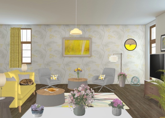Living Room Yellow Design Rendering