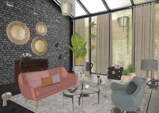 boho eclectic living room Design Rendering