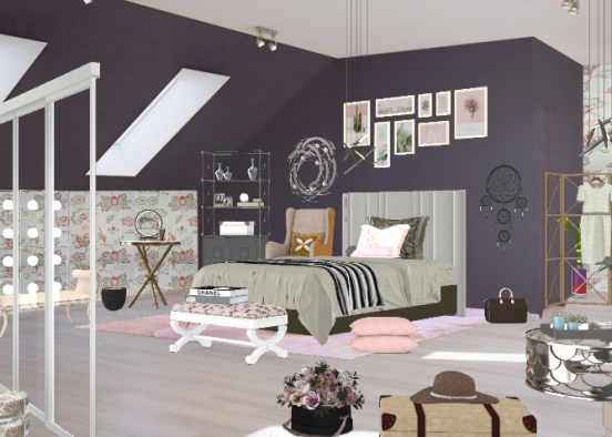 Modern girl bedroom Design Rendering