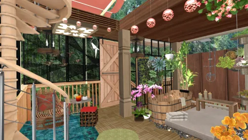 Asian outdoor shower hideaway