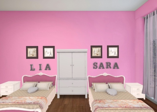 Twin Girl Bedrooms Design Rendering