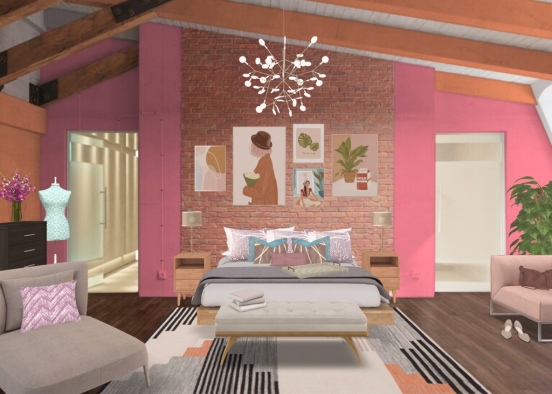 pink bedroom Design Rendering
