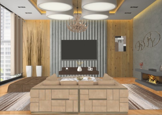 Brown Living Room Design Rendering