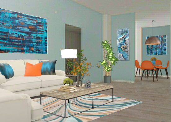 Small Apartment in Turquoise and Orange Design Rendering