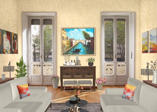 Italian Living Room Design Rendering