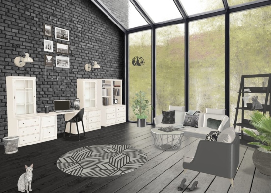 Black and White Office Space Design Rendering