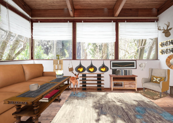 A modern and rustic living room Design Rendering