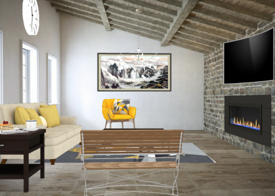Grey toned living room Design Rendering