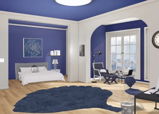 Navy Blue Bedroom Design Rendering