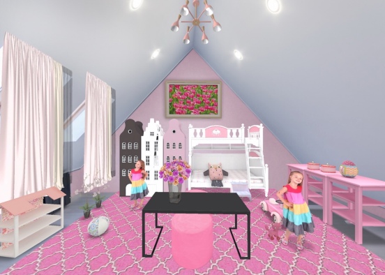 Pink room for little twin girls Design Rendering