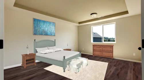 Teal and white bedroom