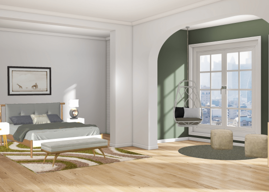 Green and Tan bedroom Design Rendering