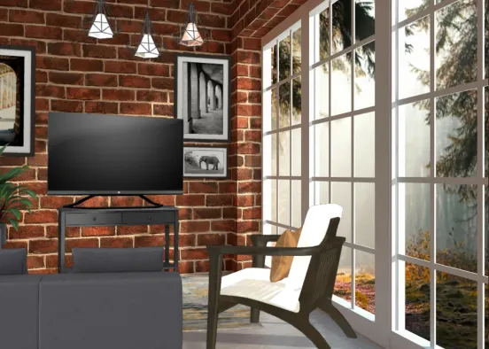 Industrial Styled Livingroom Design Rendering
