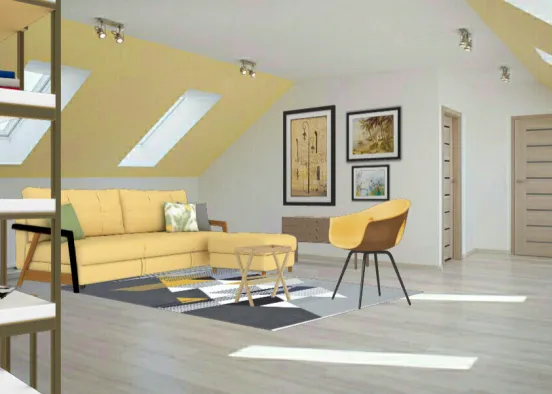 Nice yellow livingroom Design Rendering
