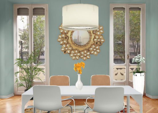 blue classic dinning roon Design Rendering