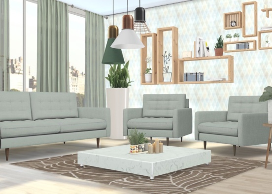 Living room 60's Design Rendering