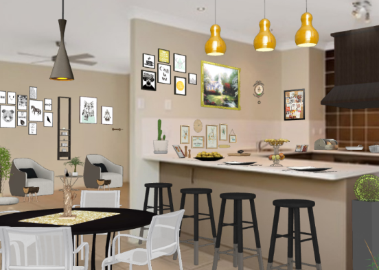 Cozinha Preto e ok diversidades  casa de passeio... Design Rendering