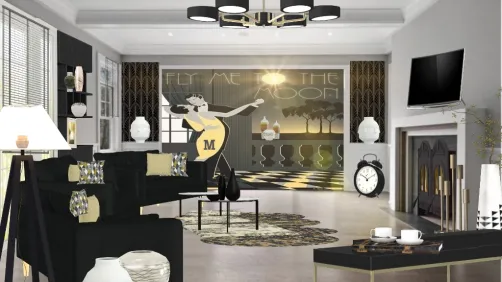 Livingroom black white and a touch of light yellow