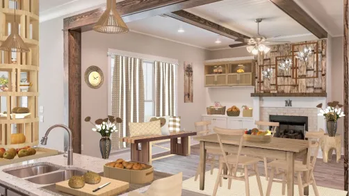 Natural wood dining room