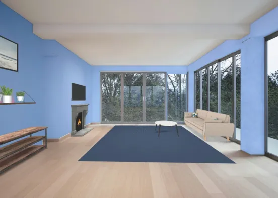 Blue Winter Modern Living Room Design Rendering