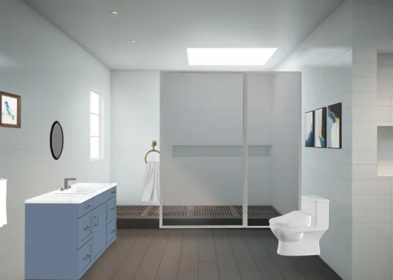 Simple Blue Bathroom Design Rendering