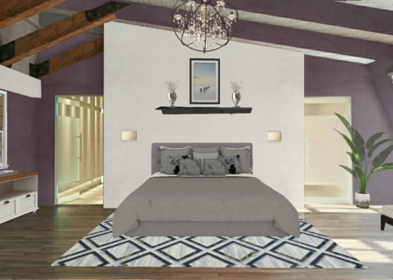 Purple and Gray Scale Bedroom Design Rendering