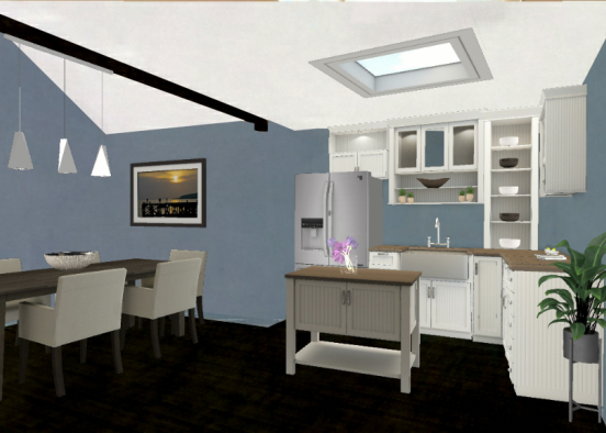 Dining Room and Kitchen Design Rendering
