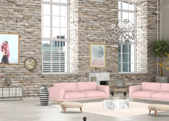 Pink Living Room  Design Rendering