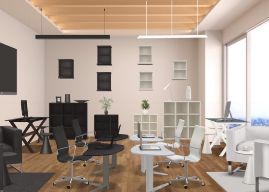 black and white office  Design Rendering
