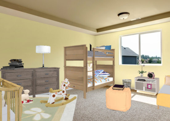 Tweens kid and baby all fit in one room Design Rendering