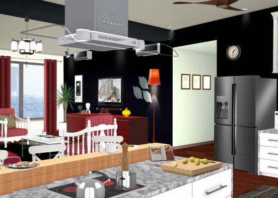 Living room and kitchen apartment Design Rendering