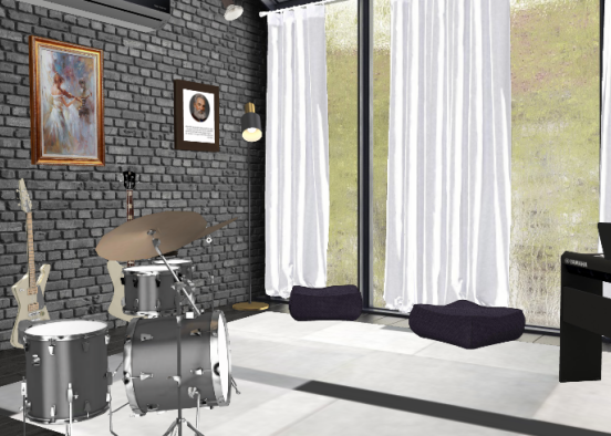 Black and grey ...play music in warm room Design Rendering