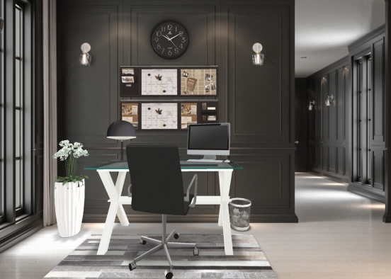 black and white office  Design Rendering