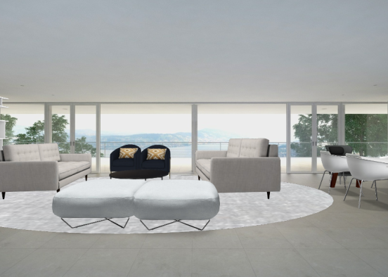 Whit living-dining room Design Rendering