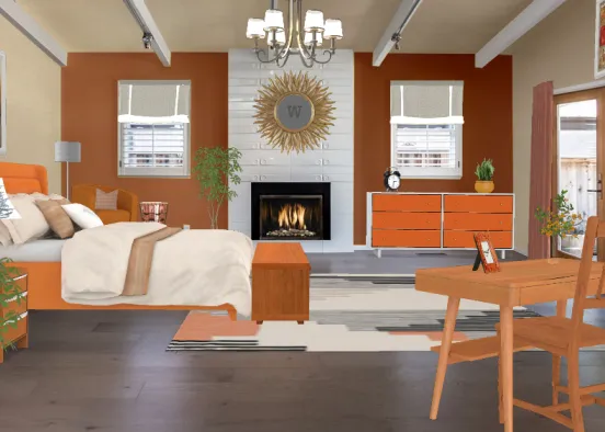 Bedroom in Orange Design Rendering