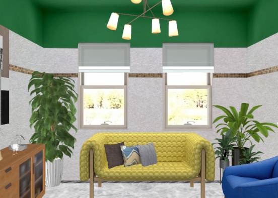 Sala cinza e verde Design Rendering