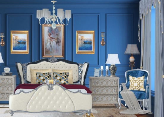 a victorian feels that makes my favourite bedroom design with cozy blended with some bold colors and luxury materials. Design Rendering