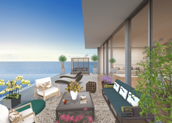 a midcentury modern outdoor living Design Rendering