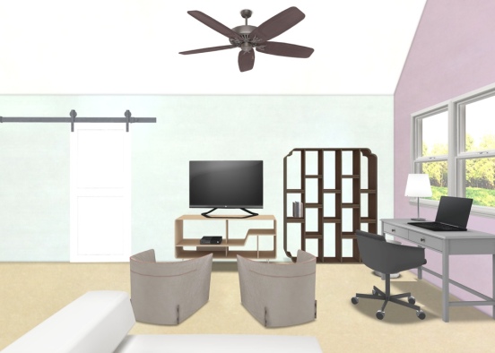 Computer and game room with a nap area Design Rendering