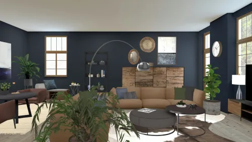 Small appartement with dark blue walls