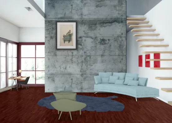 Living room with a office  Design Rendering