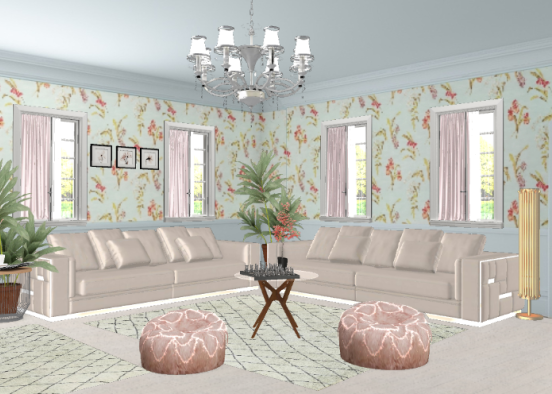 Living room with pink theme  Design Rendering