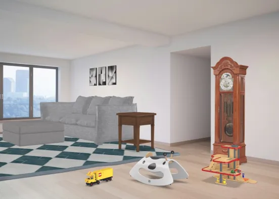 Living room with a kid Design Rendering