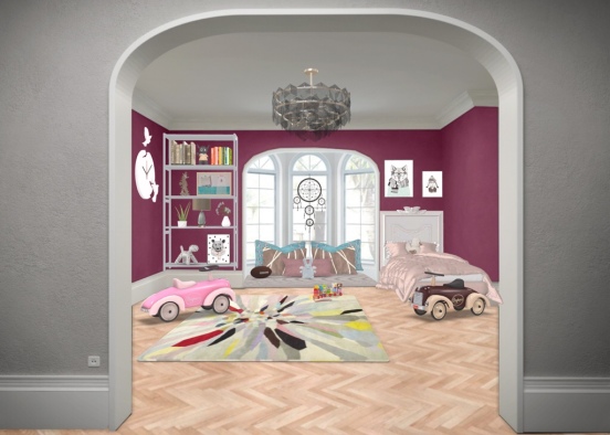 Cute Kids Bedroom With Bay Window Reading Nook Design Rendering