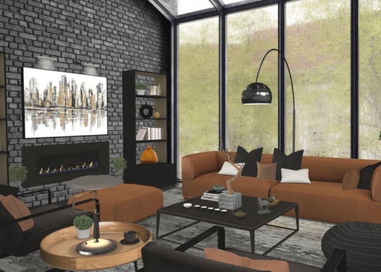 Masculine Contemporary Living Room  Design Rendering