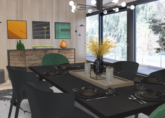 Mid-Century Dining Room Design Rendering