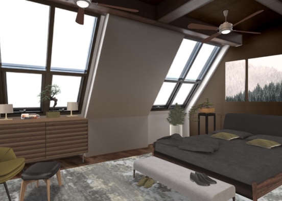 Modern Earthy Loft Bedroom Design Rendering